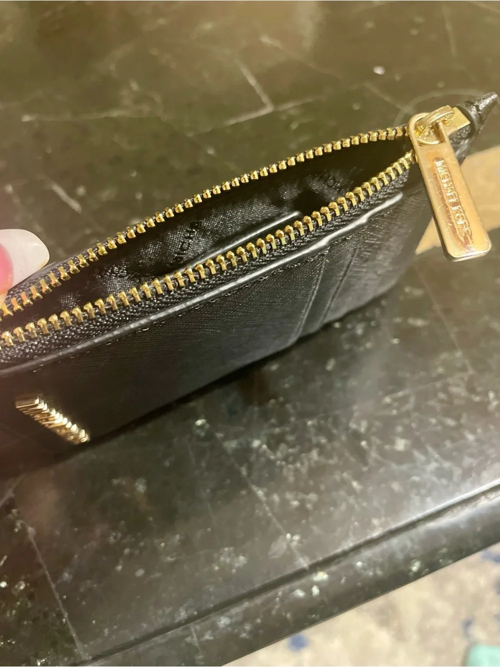 Michael Kors Black Saffiano Card & Key Holder with Gold Hardware
